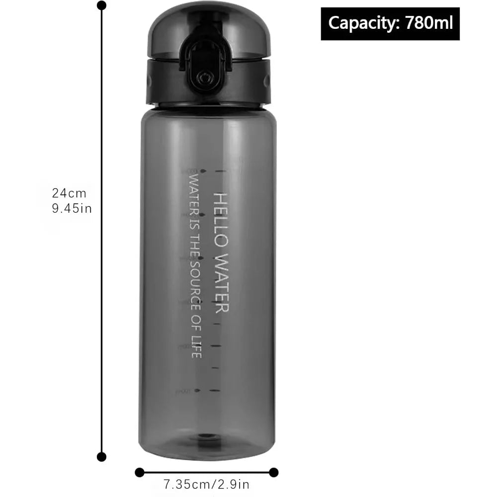 Reusable Clear Water Bottle BPA-Free Leak-Proof Plastic Water Bottle with Carrying Strap, Flip Top Drink Bottles for Travel Gym Zen fit plus