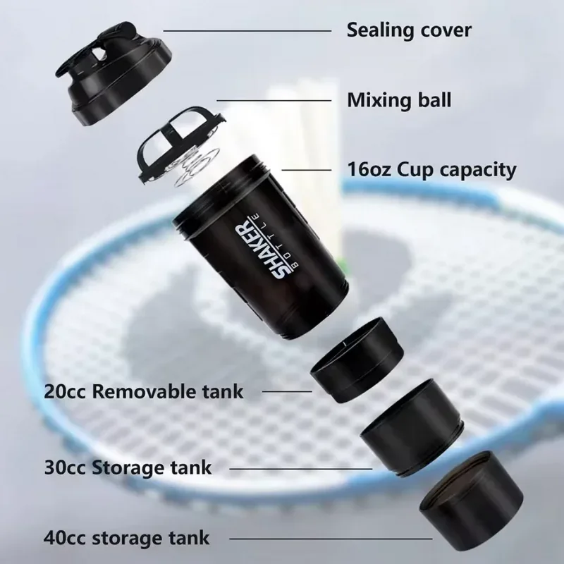 3 Layers Shaker Protein Bottle Powder Shake Cup Water Bottle Plastic Mixing Cup Body Building Exercise Bottle - Zen Fit Plus