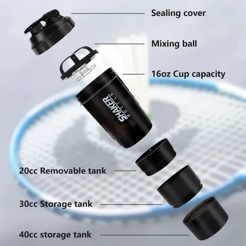 3 Layers Shaker Protein Bottle Powder Shake Cup Water Bottle Plastic Mixing Cup Body Building Exercise Bottle - Zen Fit Plus