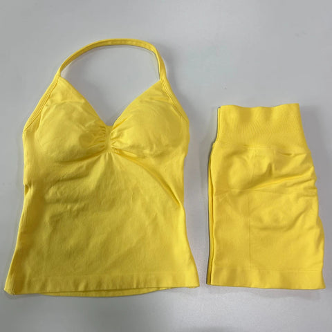 2Pcs Impact Gym Set Women Backless Tank Tops High Waist Scrunch Seamless Shorts Gym Suit Fitness Clothes Activewear Workout Sets Zen fit plus