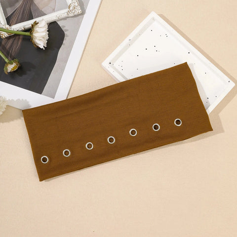 AWAYTR Punk Girl Fabric Hollow Elastic Headbands Metal Rock Personalized Hollow Eyelets Hair Band Casual Sports Grommet Headband Zen Fit Plus