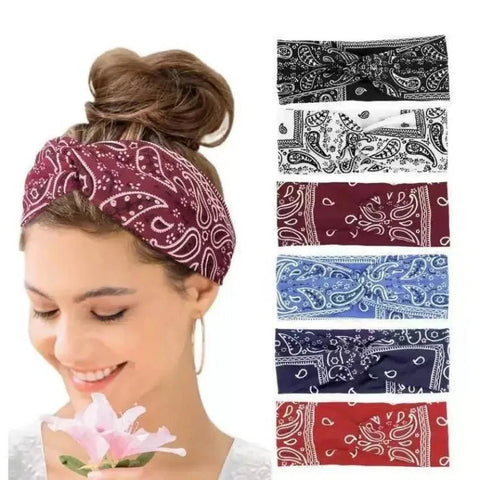 Bohemian Print Wide Headband - Water Absorbent, Cross Straps, Suitable For Yoga, Running And Everyday Use Zen Fit Plus