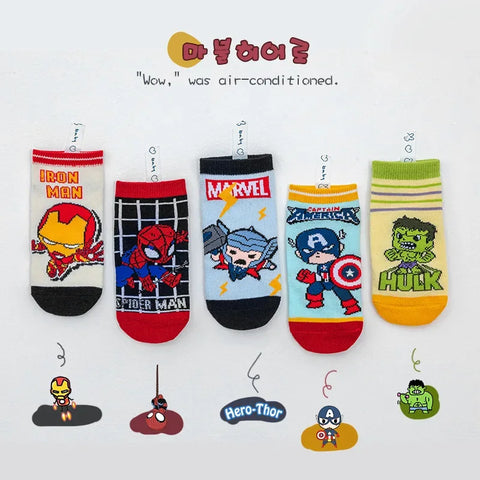 5 Pairs Spiderman Children Socks Anime Kids Boys Short Sock Kawaii Child Cartoon Baby Summer Spring Boat Socks Kids Gift 1-12Y - Zen Fit Plus