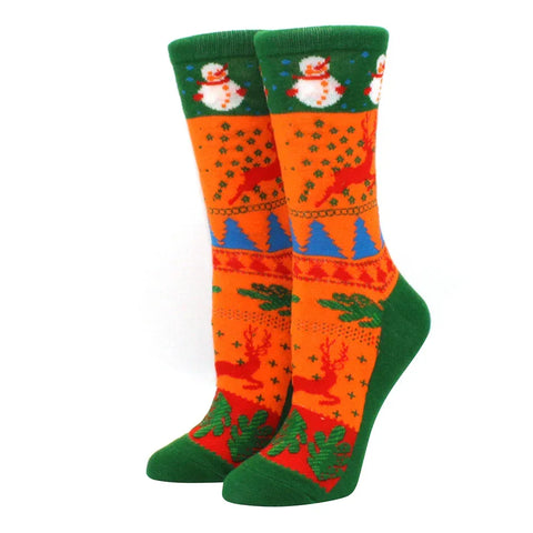 1 pair of Christmas tree, old man and reindeer fashion trend ladies Christmas medium cotton socks - Zen Fit Plus