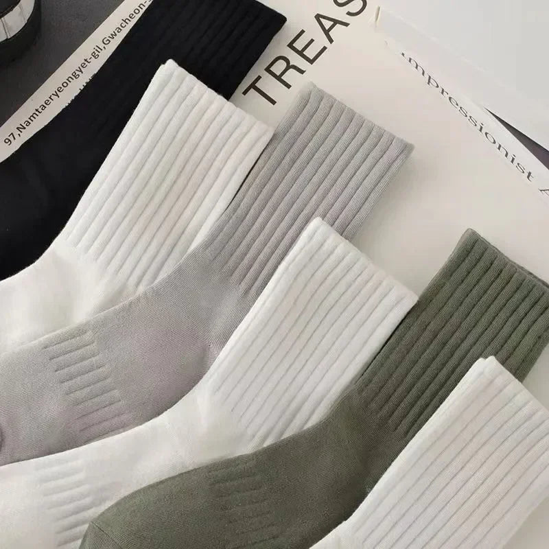 1/5 Pairs Thicken Cotton Men's Socks Solid Bottom Long Socks Black White Sport Socks Male Casual Harajuku Casual Basketball Sox Zen fit plus