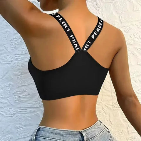 Fashion Tank Tops Sports Underwear Women Yoga Fitness Seamless Crop Top Wide Letter Straps Comfortable Workout Activewear - Zen Fit Plus