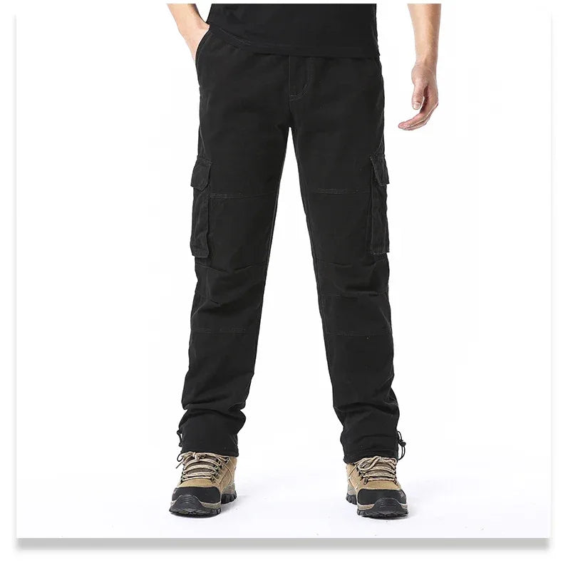 Large Pocket Loose Overalls Men's Outdoor Sports Jogging Tactical Pants Elastic Waist Pure Cotton Casual Work Pants - Zen Fit Plus