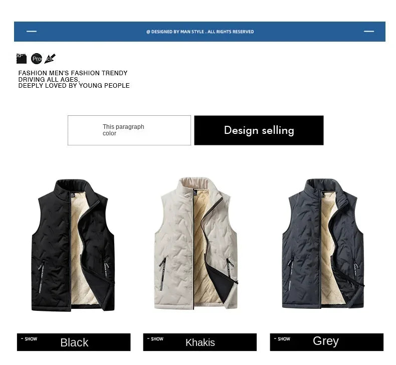 Autumn and winter fashion men's cotton vest jacket casual multifunctional plus size warm standing collar sleeveless men's top - Zen Fit Plus