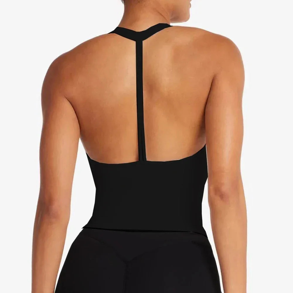 Women sexy halter halter fitness wear Yoga vest with chest pad Sports bra Sports shorts Yoga fitness clothing - Zen Fit Plus