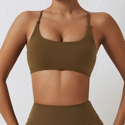 NCLAGEN Ladies Sports Bra Sexy Criss Cross Straps Back High Support Impact Yoga Underwear Running Fitness Gym Padded Bralette Zen fit plus