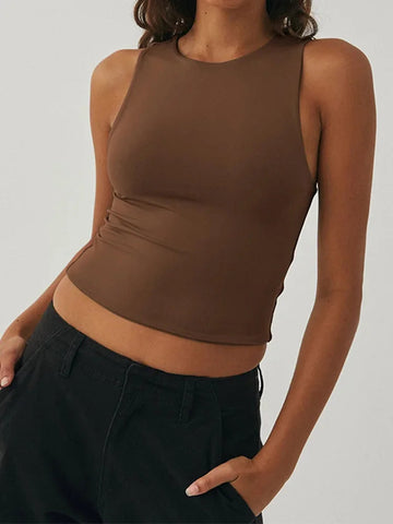 Summer Women Solid Sleeveless Sports Vest Sexy and Fashionable Slim Fit Round Neck Vest Running Sports Yoga Fitness Top Zen fit plus