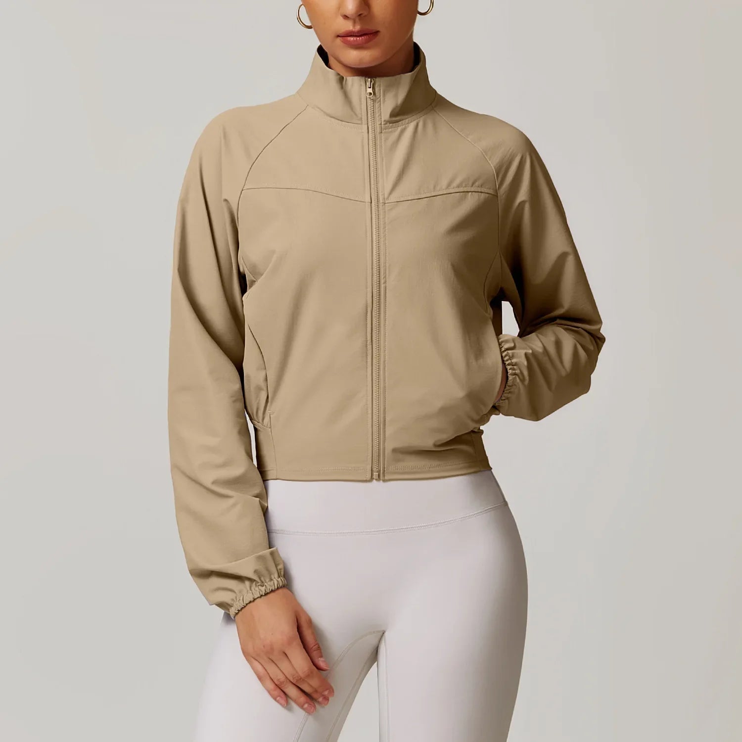 Sports Jacket Women's Stand Up Collar Thin Windproof Outdoor Running Clothes Quick Drying Fitness Long Sleeved Yoga Top Zen fit plus
