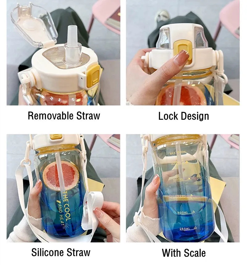 2000ml High Quality Sport Water Bottle With Straw Gym Fitness Outdoor Camping Cycling Hiking Drinking Plastic Bottles With Strap Zen fit plus