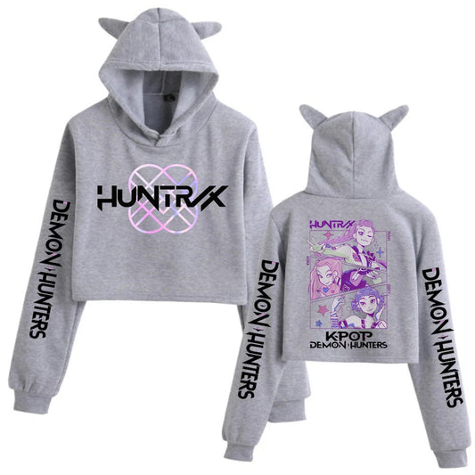 Kpop Demon Hunters Crop Tops Cat Ears Sweatshirt Long Sleeve Girls Fashion Hoodie Zen Fit Plus