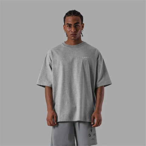 ONE POINT LYFT Print Big T Shirt Men Running Sport Gym Fitness Training Oversized 100% Cotton T-shirt Mens Bodybuilding Tee Tops Zen fit plus