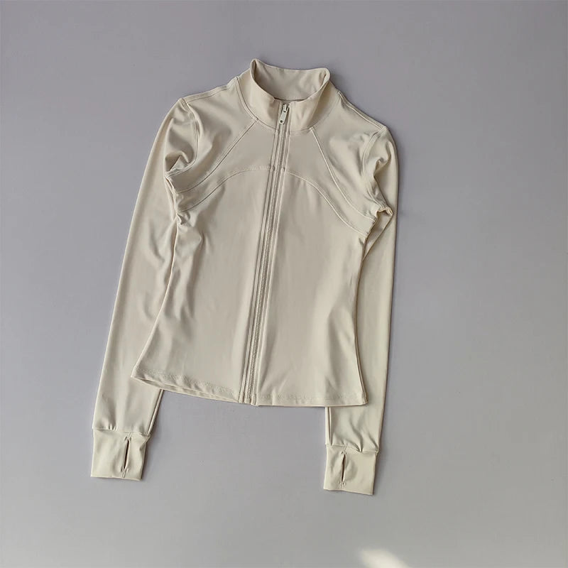 Yoga Suit Women's High-end Standing Collar Long Sleeved Sports Jacket Running Training Fitness Top Windproof Running Suit Zen fit plus