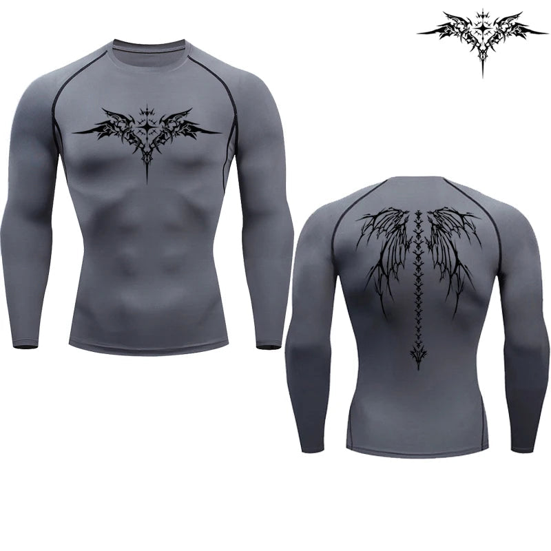 Casual Anime Print Running Compression T-Shirt Men's Quick-Drying Fitness Sportswear Gym Sports Long Sleeve Breathable Top S-3XL Zen fit plus