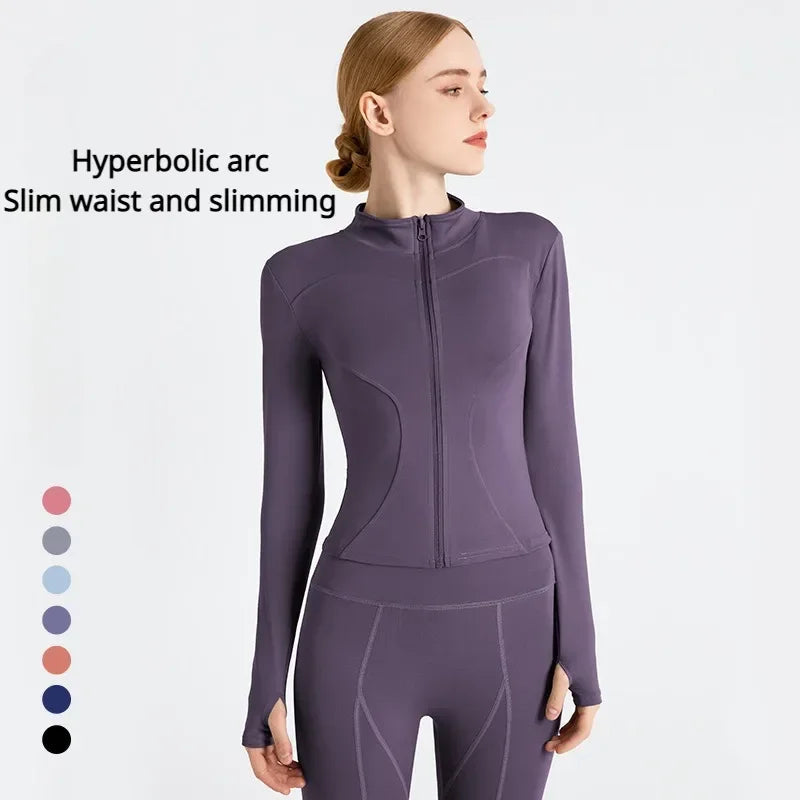 Women's Tracksuit Jacket Slim Fit Long Sleeved Fitness Coat Yoga Tops with Thumb Holes Gym Jacket Workout Sweatshirts 2024 S-3XL Zen fit plus