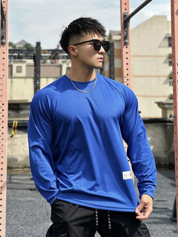 High quality Autumn men long sleeved T-shirt Fashion sport Round Collar fitness running mesh Breathability Training T-shirt men - Zen Fit Plus