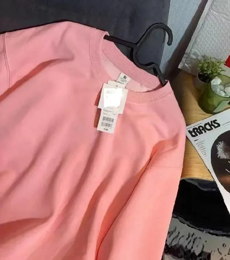 Thickened Fleece Cotton Hoodie Unisex Oversized round Neck Solid Color Couple's Sweatshirt Versatile Autumn Winter New Arrival - Zen Fit Plus