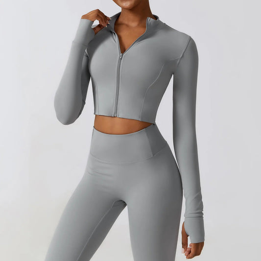 Hearuisavy Autumn Elasticity Yoga Jacket Outdoor Running Sports Jacket Female Gym Zipper Tight Fitting Jacket Women Sportswear Zen fit plus