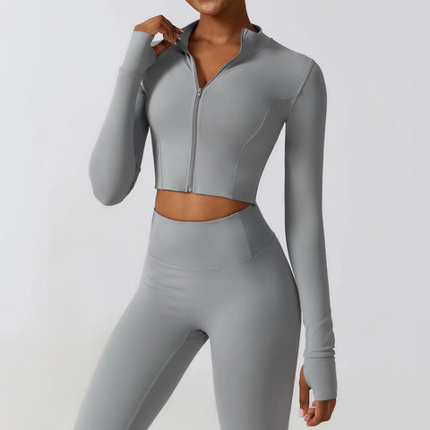 Hearuisavy Autumn Elasticity Yoga Jacket Outdoor Running Sports Jacket Female Gym Zipper Tight Fitting Jacket Women Sportswear Zen fit plus