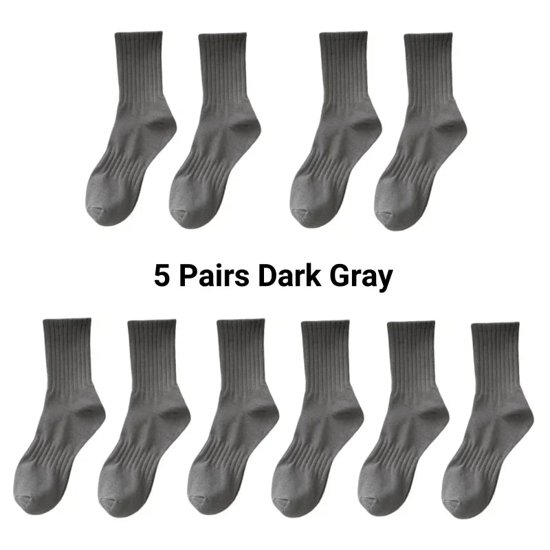 1/5 Pairs Thicken Cotton Men's Socks Solid Bottom Long Socks Black White Sport Socks Male Casual Harajuku Casual Basketball Sox Zen fit plus