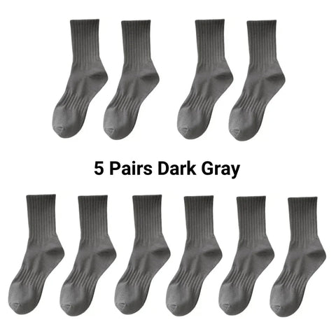 1/5 Pairs Thicken Cotton Men's Socks Solid Bottom Long Socks Black White Sport Socks Male Casual Harajuku Casual Basketball Sox Zen fit plus