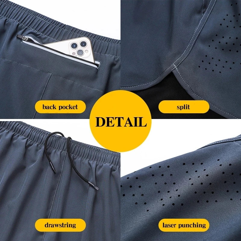 Men's Running Shorts Quick-drying Fitness Black Double Layer Shorts Men New Sport Workout Training Bodybuilding Short Pants Zen fit plus
