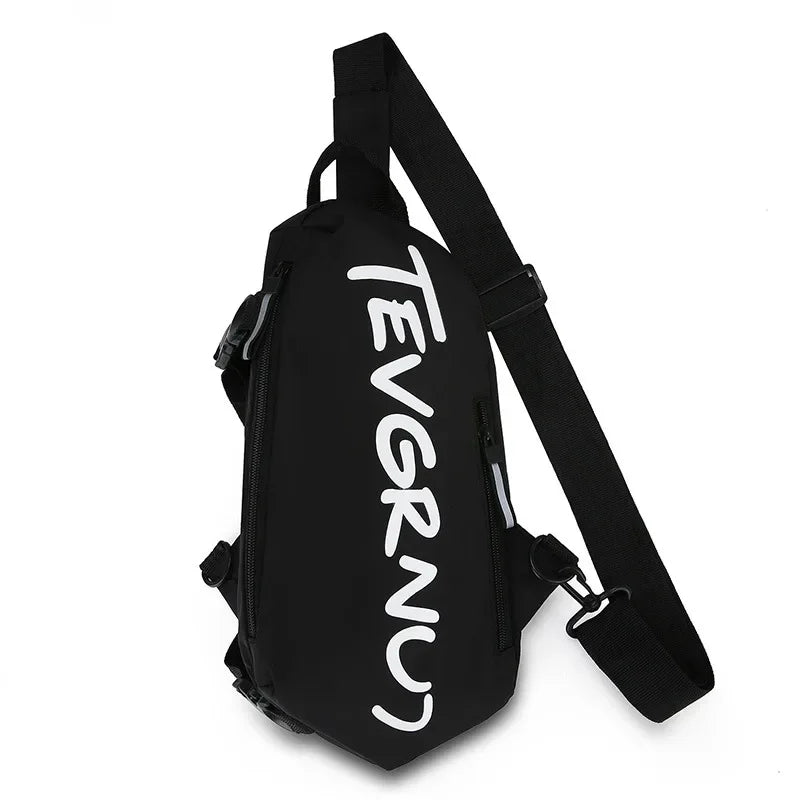 Men's Black Chest Bag Waterproof Nylon Letter Print Women White Crossbody Shoulder Bag Sports Couple Hiking Small Backpack Packs Zen fit plus