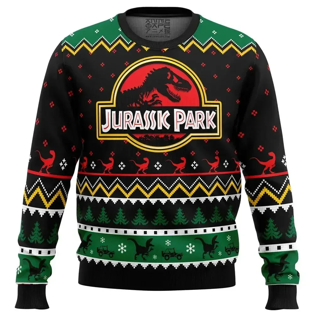 2024 Autumn Winter Men's Jurassic Park Christmas Head Ugly Christmas Hoodie Women's Casual Sports Party Hoodie - Zen Fit Plus