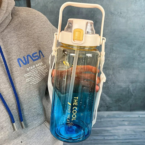 2000ml High Quality Sport Water Bottle With Straw Gym Fitness Outdoor Camping Cycling Hiking Drinking Plastic Bottles With Strap Zen fit plus