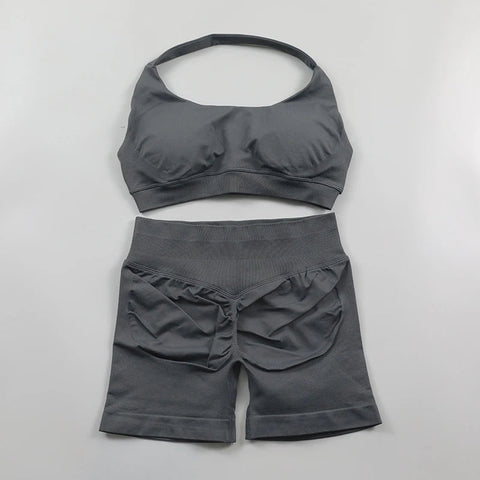 Seamless Fitness Yoga Set Women Gym Clothes Halter Sports Bra Matching Impact Shorts 2 Piece Workout Sets Outfit Zen fit plus