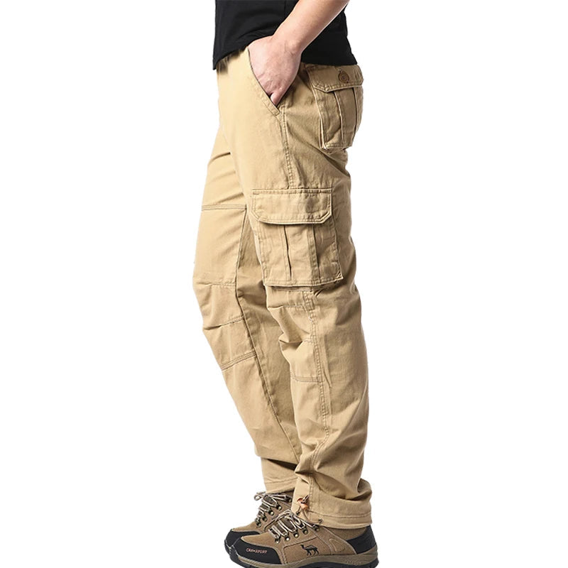 Large Pocket Loose Overalls Men's Outdoor Sports Jogging Tactical Pants Elastic Waist Pure Cotton Casual Work Pants Zen fit plus