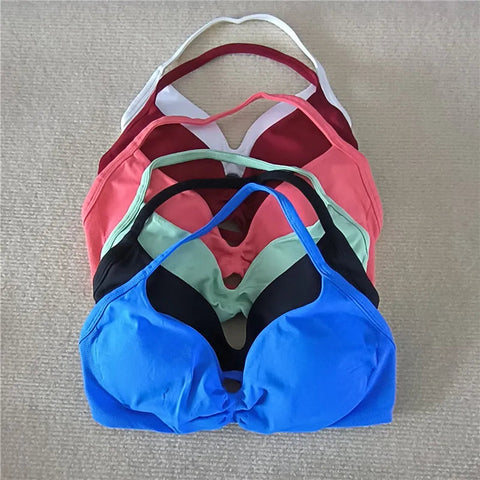 Fashion Strappy Bra Gym Top Girl Women High Support Thin Strap Halter Sports Seamless Bras Scrunch Workout Yoga Tank Bra Zen Fit Plus