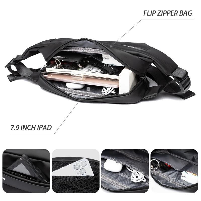 Waterproof Chest Bag, Solid Men's Crossbody Bag, Daily Phone Shoulder Bag, Travel Sports Sling Bag, Trend Men Fanny Pack Zen fit plus
