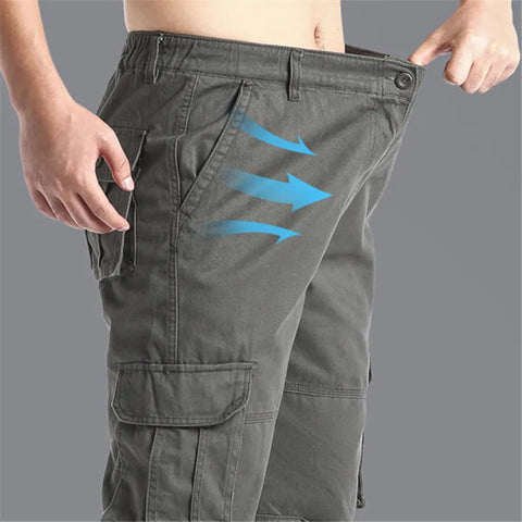 Large Pocket Loose Overalls Men's Outdoor Sports Jogging Tactical Pants Elastic Waist Pure Cotton Casual Work Pants Zen fit plus
