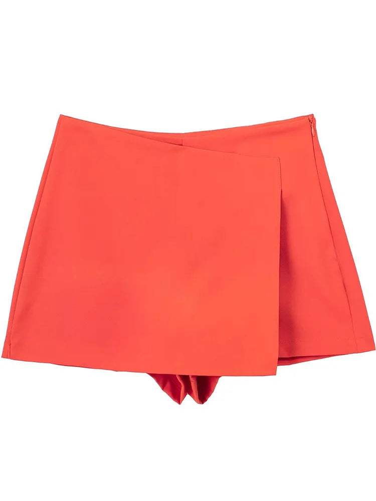 Willshela Women Fashion Solid Asymmetrical Side Zipper Skirts Shorts Vintage High Waist Female Chic Lady Shorts Zen fit plus