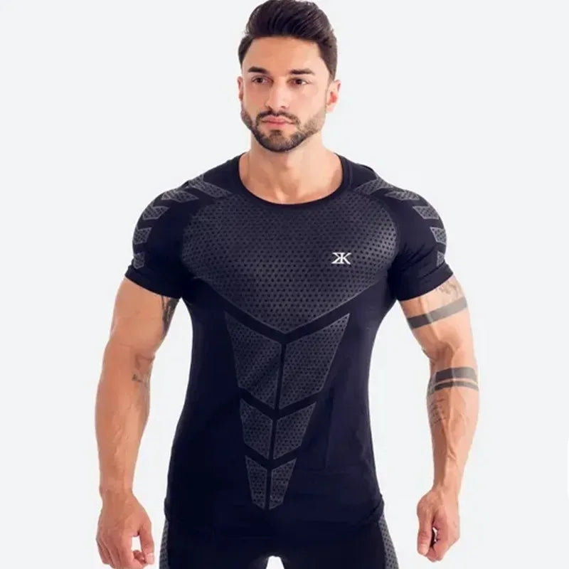 2024 Men Running Sports T-shirt Training Quick Dry Tight Short Sleeves Shirt Bodybuilding compress Fitness Tee Tops men Clothing - Zen Fit Plus