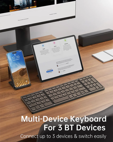 Folding Bluetooth Keyboard with Numeric Keypad Wireless Foldable Keyboard for iOS Android Windows Support 3 Devices