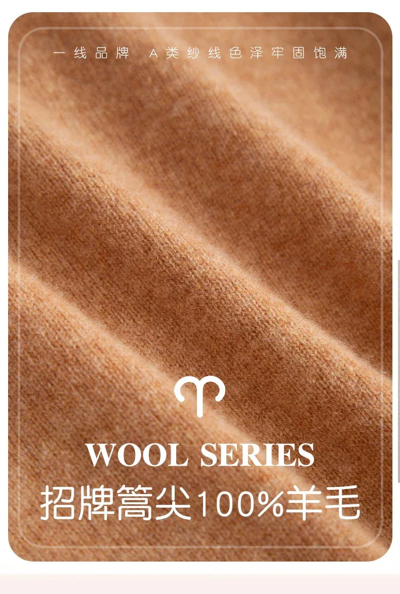 New Fashion Men's 100% Wool Pullover Half-high Collar Sweater Autumn Winter Warm Solid Color Knit Sweater Business Casual Top - Zen Fit Plus