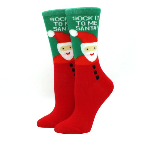 1 pair of Christmas tree, old man and reindeer fashion trend ladies Christmas medium cotton socks - Zen Fit Plus
