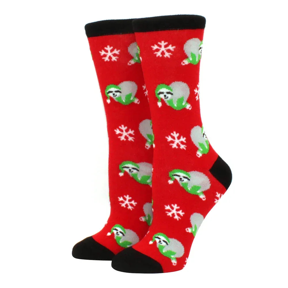 1 pair of Christmas tree, old man and reindeer fashion trend ladies Christmas medium cotton socks - Zen Fit Plus