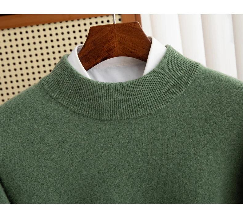 New Fashion Men's 100% Wool Pullover Half-high Collar Sweater Autumn Winter Warm Solid Color Knit Sweater Business Casual Top - Zen Fit Plus