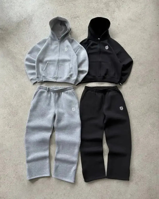 Y2K Letter Zipper Hoodie Men Women Harajuku Fashion Letter Embroidery Pants Retro Oversized Hoodie Sweatshirt Zipper 2pcs Sets Zen fit plus