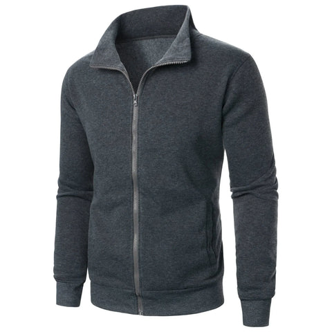 Men's casual sports zipper stand up collar jacket, men's solid color top - Zen Fit Plus