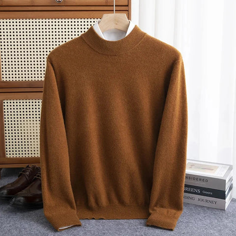 New Fashion Men's 100% Wool Pullover Half-high Collar Sweater Autumn Winter Warm Solid Color Knit Sweater Business Casual Top Zen Fit Plus
