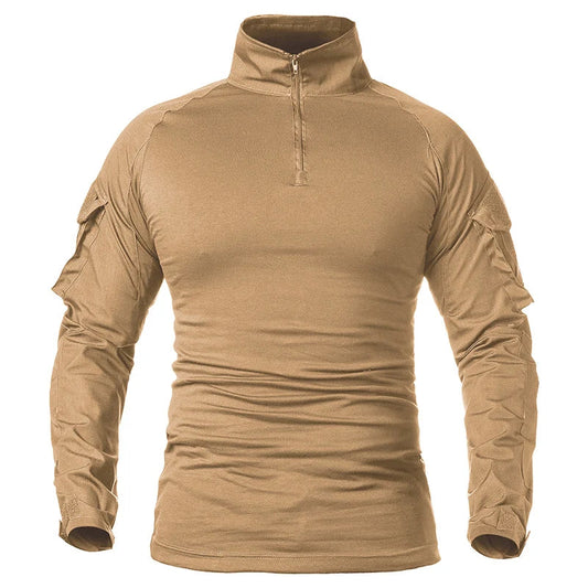 Men's Long Sleeve Combat Shirt 1/4 Zipper Ripstop Cotton Tactical Shirts Navy Blue Camoufalge Airsoft T Shirts Zen fit plus