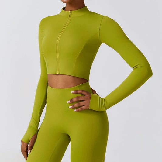 Hearuisavy Autumn Elasticity Yoga Jacket Outdoor Running Sports Jacket Female Gym Zipper Tight Fitting Jacket Women Sportswear Zen fit plus