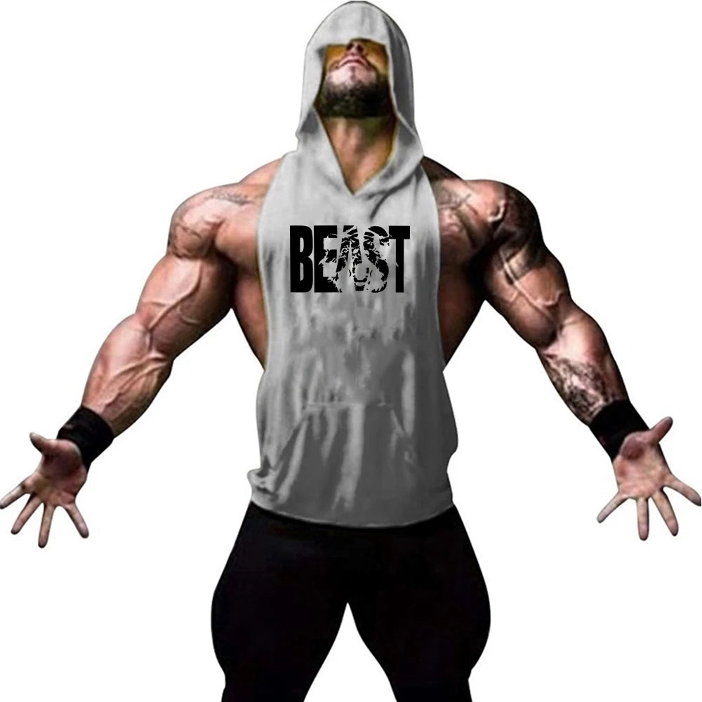 Men's Sports Running Vest Summer Top Weight Training Bodybuilding Vest Gym Workout Fitness Hoodie Men's Hooded Vest Zen fit plus